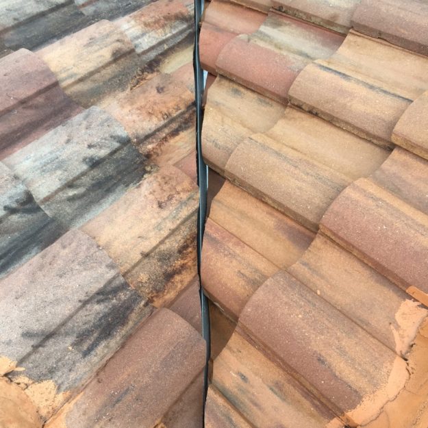 roof tile cleaning before and after photo